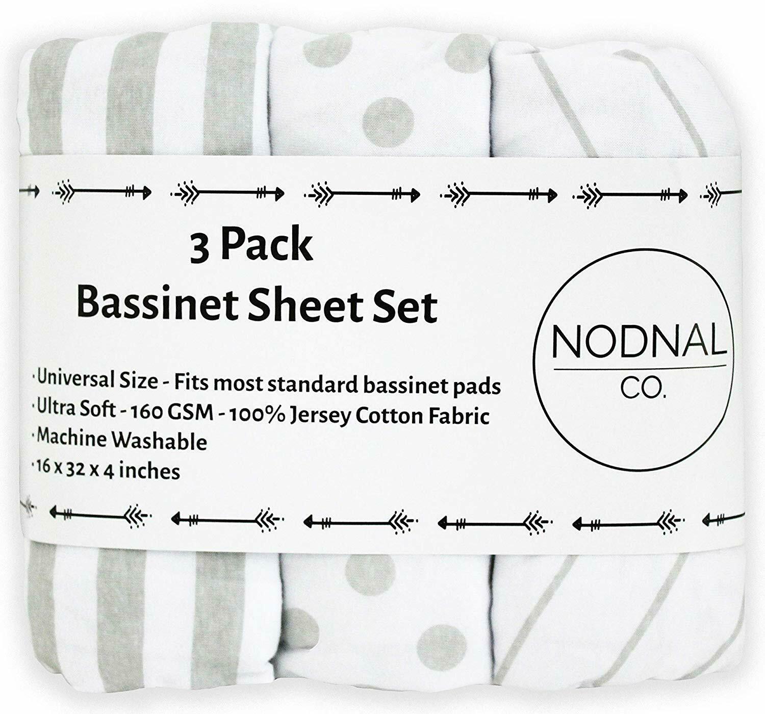 3 Pack Bassinet Fitted Sheet Set 100% Jersey Gray Cotton Baby Girl/boy Nodnal Co