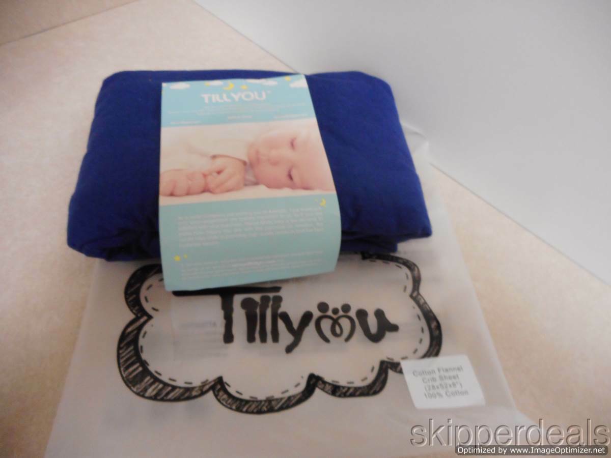 Tillyou Blue Cotton Flannel Fitted Crib Sheet 28x52x8 Brand New