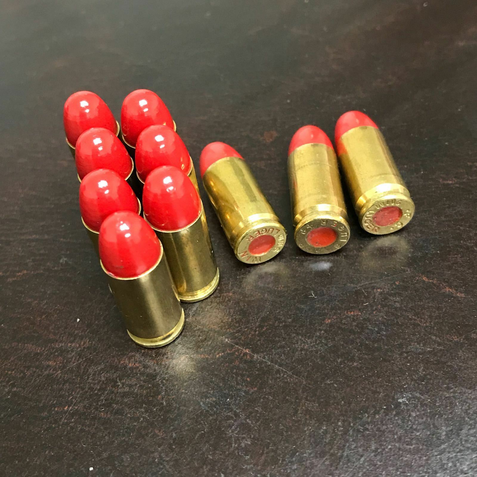 9mm Luger Snap Caps Smooth Red Bullets Dummy Training Rounds Set Of 10